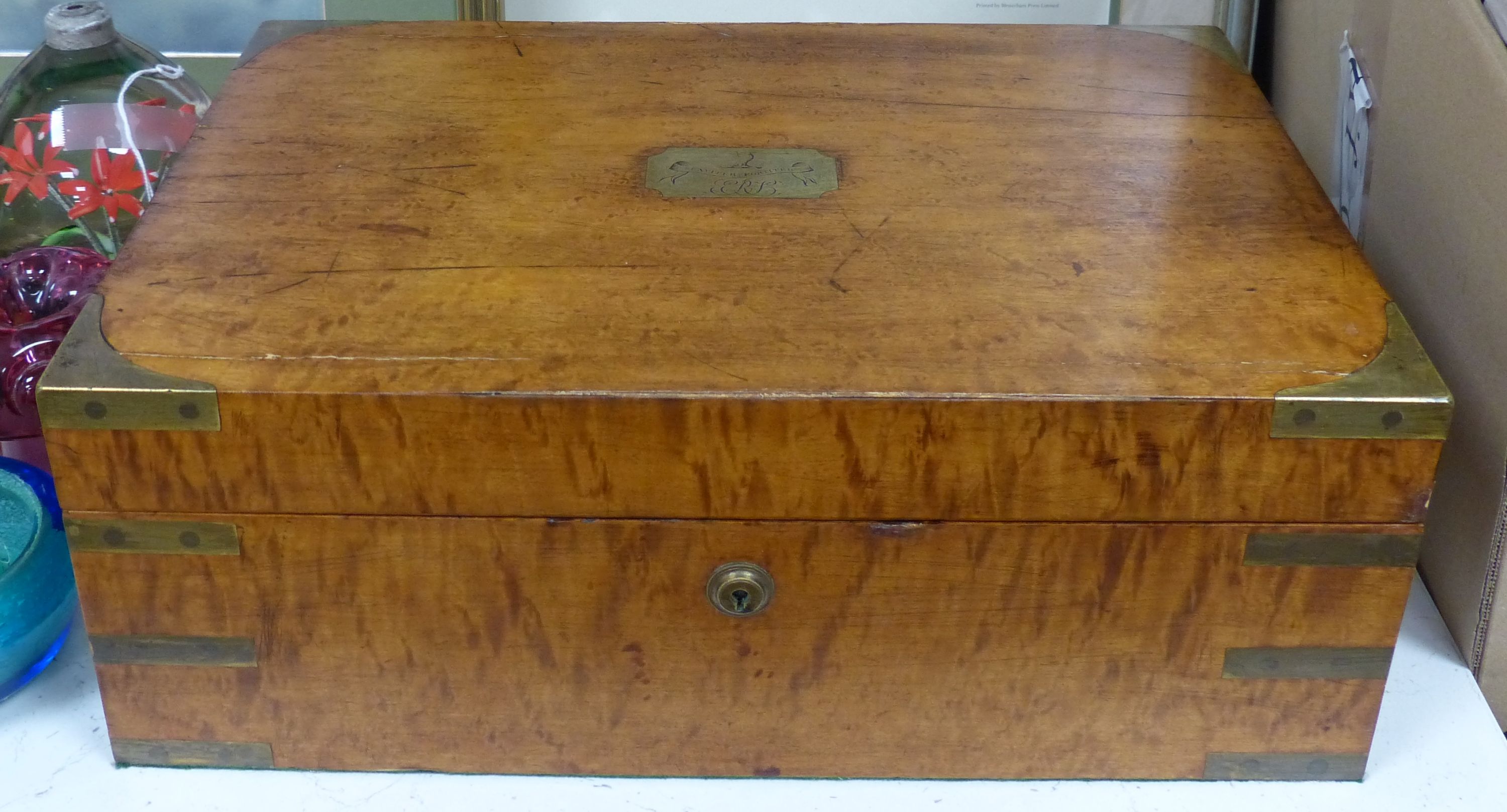 A Victorian bird's eye maple writing slope, 40cm